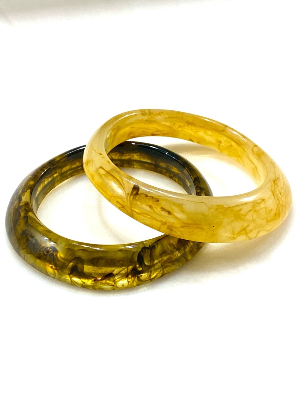 Denis & Charles RUSH Marbled Resin Bangle Set Tortoiseshell Honey Amber Bracelet